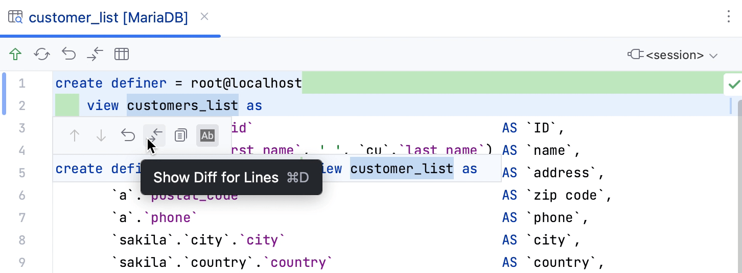 IDE 突出显示源代码中的更改