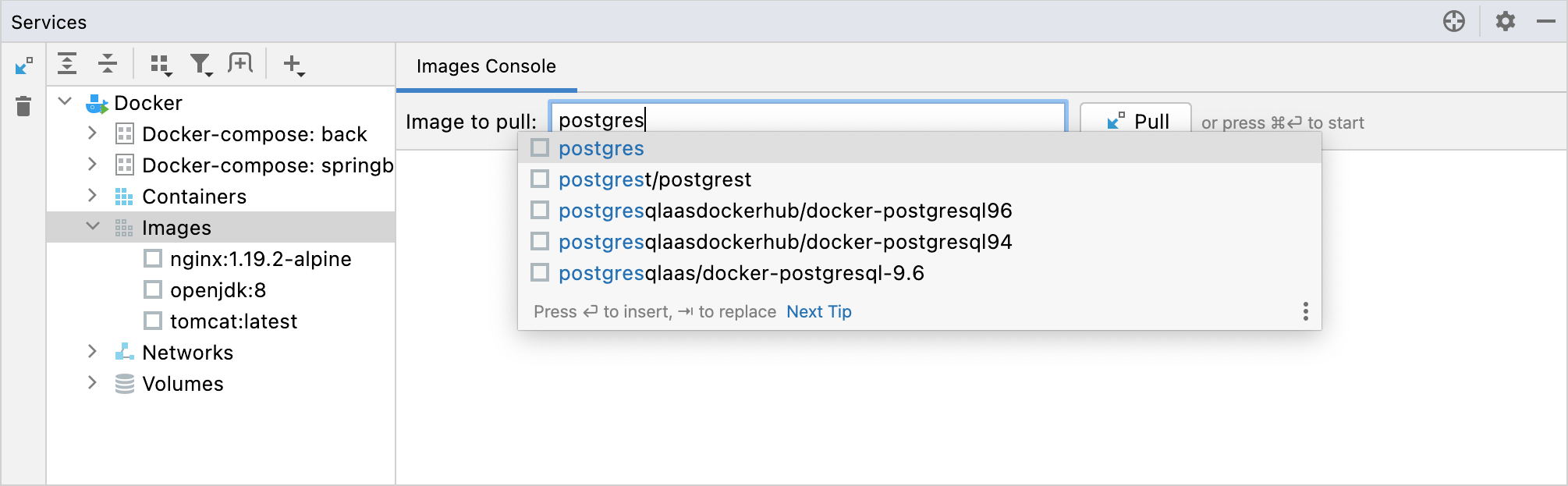 使用 PostgreSQL 拉取 Docker 镜像