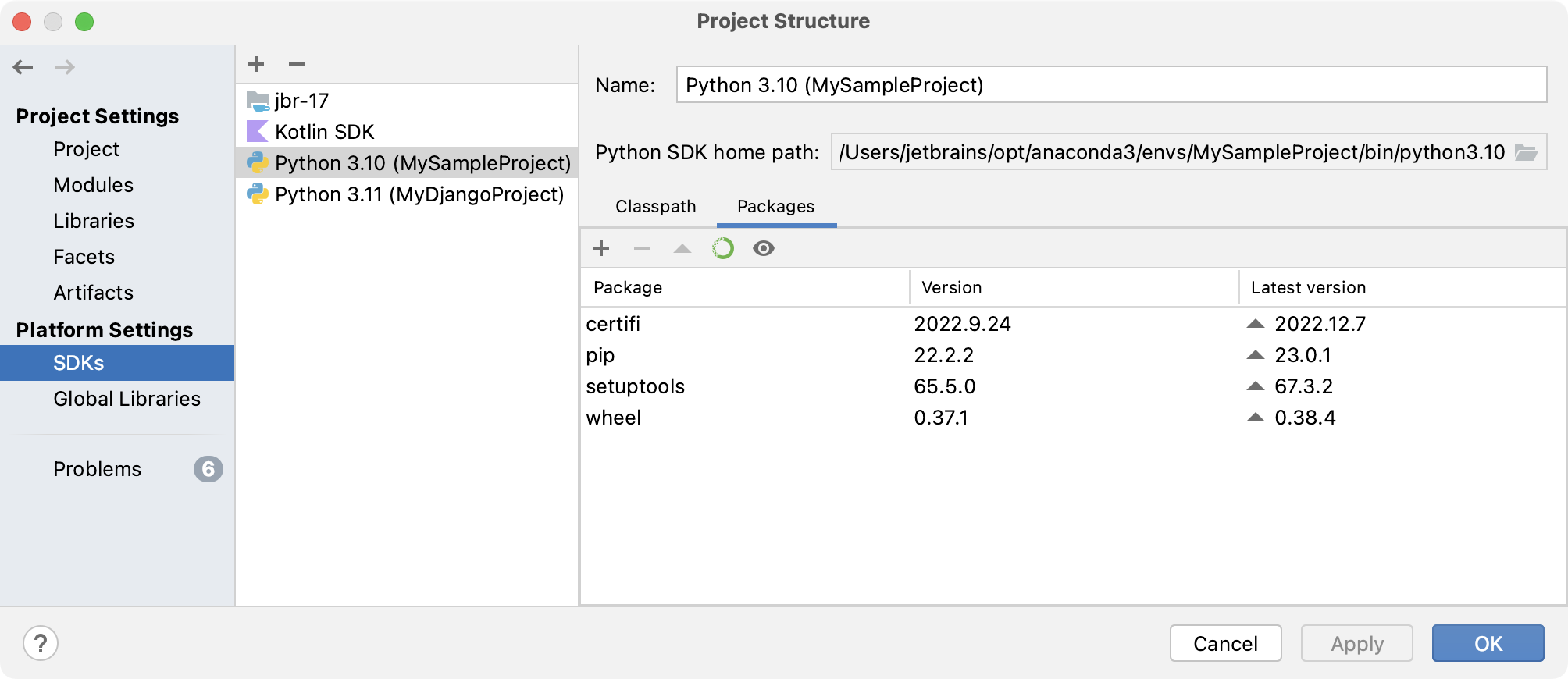 显示可用的 Python SDK