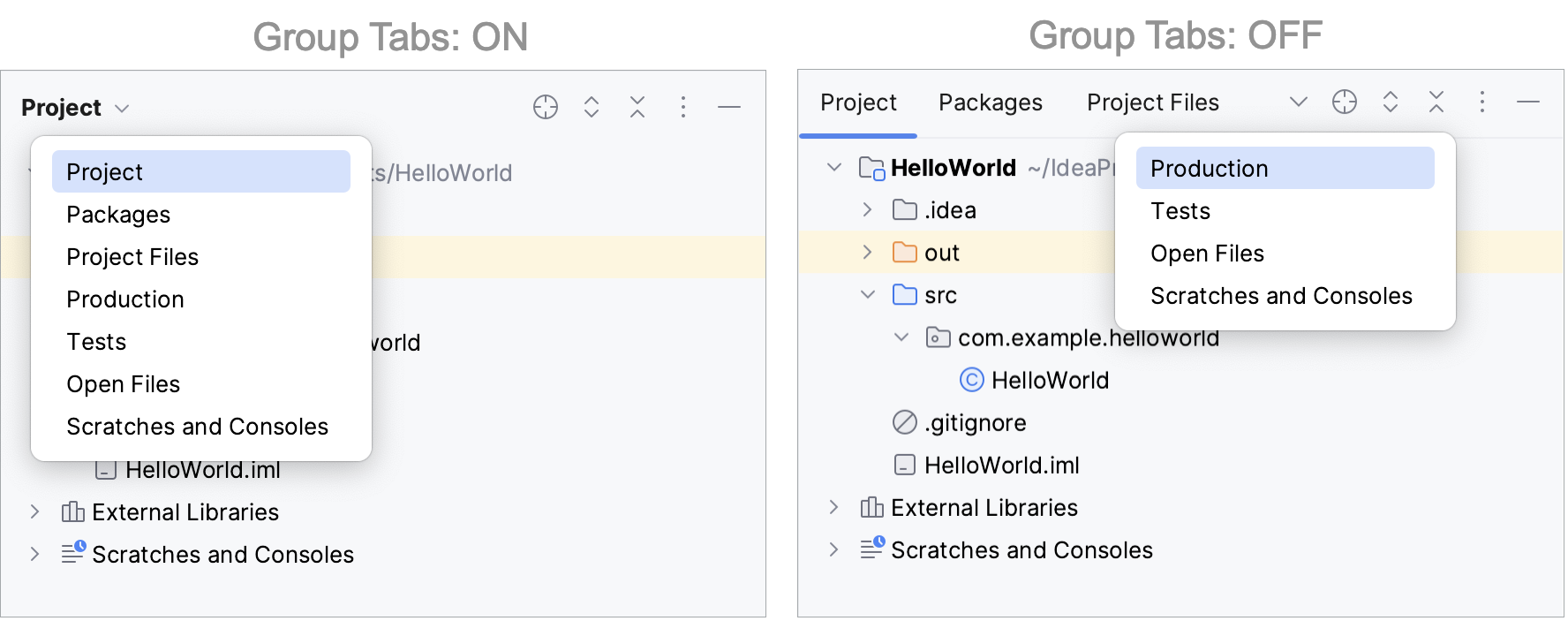 IntelliJ IDEA：在项目工具窗口中选择视图