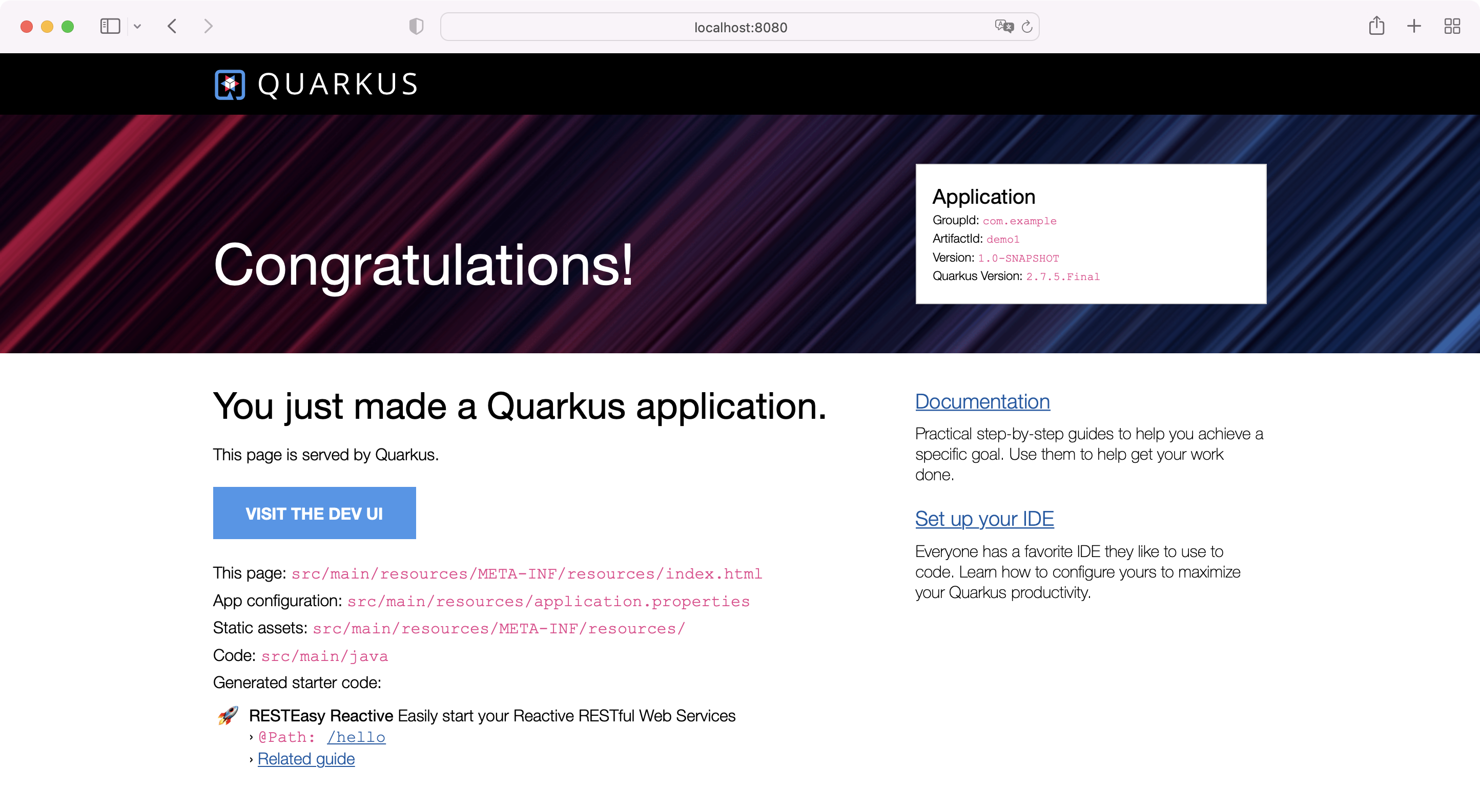 Quarkus 应用程序起始页