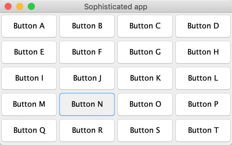 带有很多按钮的示例应用程序 UI