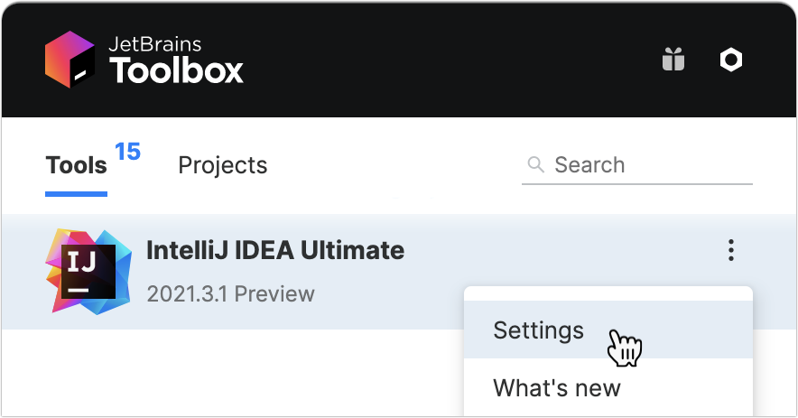 在 Toolbox App 中打开 IDE 实例设置