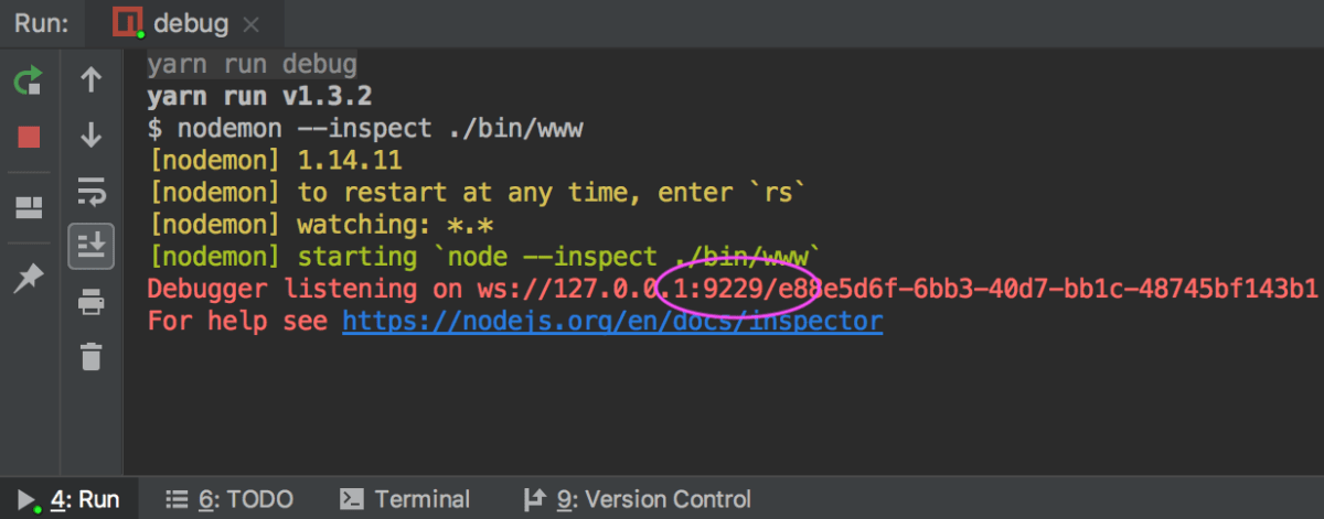 Node.js 应用程序与 nodemon 在调试模式下运行：检查端口