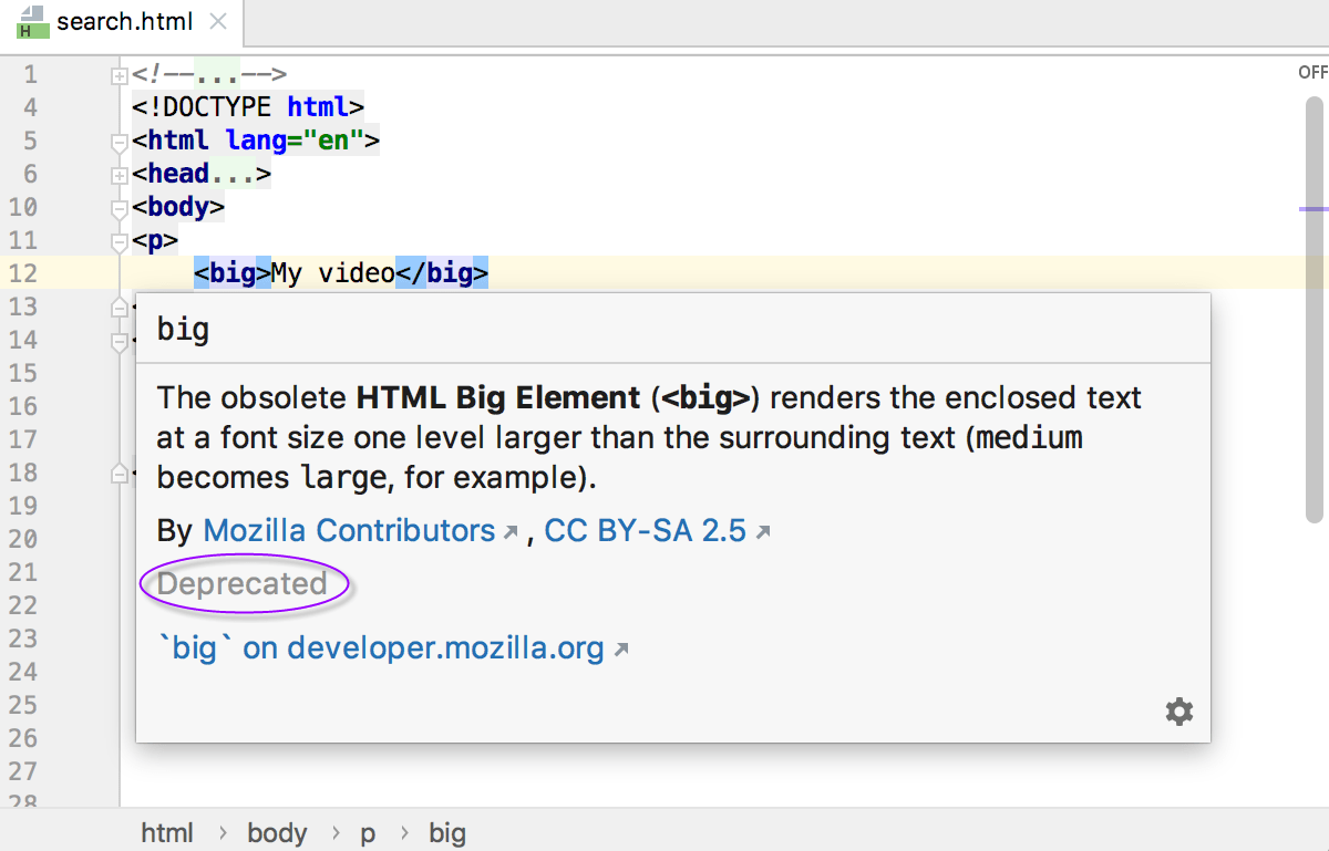 HTML 快速文档：<big> 标记的状态已弃用