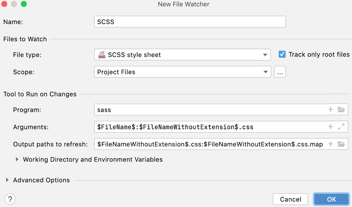 SCSS 文件观察器：设置